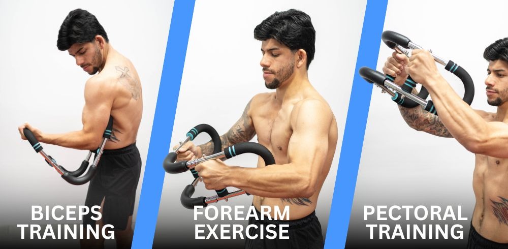 Biceps, forearm and pectoral exercises with the Power Sculpt Bar